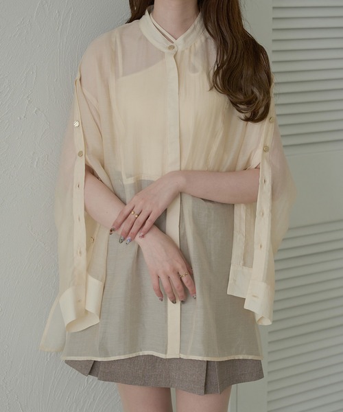 Ambre Neige(アンブルネージュ)の「sleeve slit sheer button shirt / 袖スリットシアーボタンシャツ(シャツ/ブラウス・レディース・アイボリー/ピンクベージュ/ブルー系その他/ライトグリーン・FREE)」の7枚目の写真