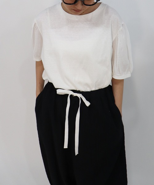 haupia（ハウピア）の「草原の風をまとうパンツ【パンツ】（その他パンツ・レディース・ブラック/ネイビー/ストライプ・MEDIUM）」の8枚目の写真