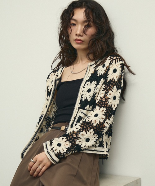 カーディガン crochet knit cardigan /クロシェ かぎ編み 長袖 ニット カーディガン レディース crochet knit cardigan /クロシェ かぎ編み 長袖 ニット