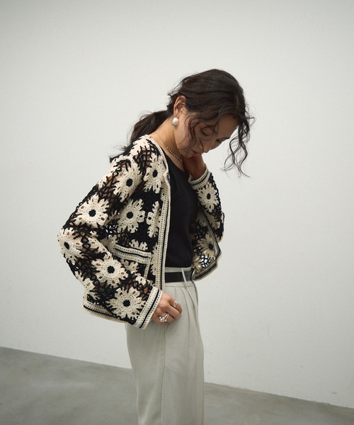 Lutim by u（ルチバイユー）の「Crochet Knit Cardigan / クロシェニットカーディガン（カーディガン/ボレロ・レディース・ブラック/ブラウン・FREE）」の4枚目の写真