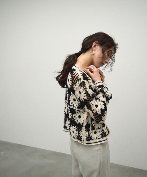 Lutim by u（ルチバイユー）の「Crochet Knit Cardigan / クロシェニットカーディガン（カーディガン/ボレロ・レディース・ブラック/ブラウン・FREE）」の5枚目の写真