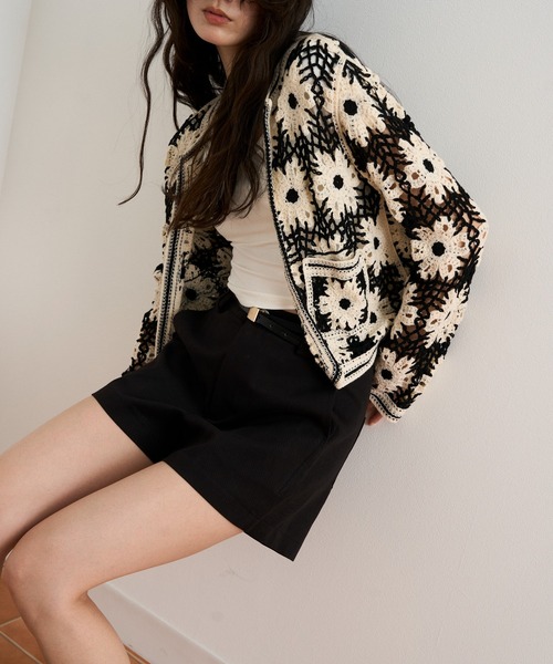 nanaETRE TOKYO サマークロシェットニットカーディガン ànuke - クロシェニットカーディガン (ブラック) Crochet Knit