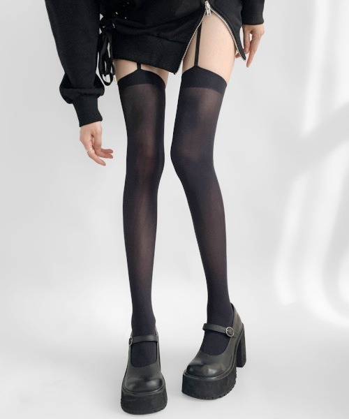 逃跑乐园loveplayshop y2kチェック柄星　タイツ　ブラック スター 柄タイツ (ブラック 黒)(M-Lサイズ)(日本製) 星柄