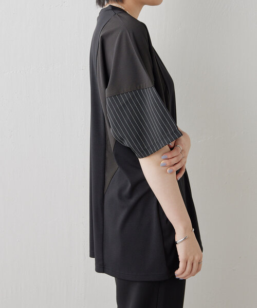 ear PAPILLONNER（イアパピヨネ）の「ショルダー切替Tシャツ【SUM1 STYLE（スミ スタイル)】（Tシャツ/カットソー・レディース・ブラック/モカ・FREE）」の15枚目の写真