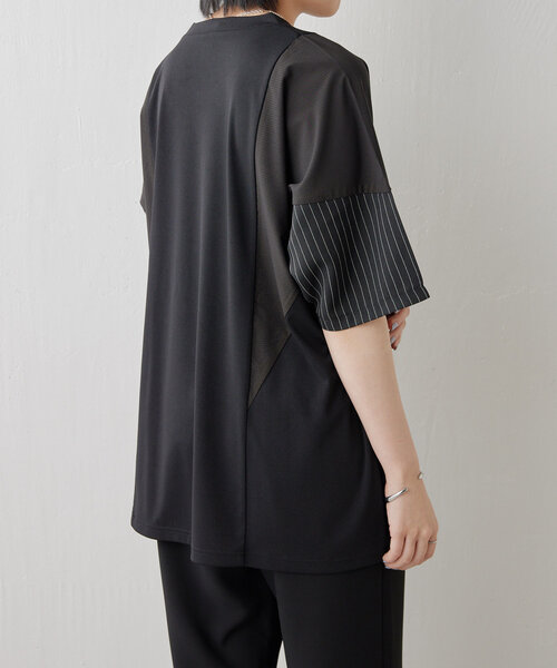 ear PAPILLONNER（イアパピヨネ）の「ショルダー切替Tシャツ【SUM1 STYLE（スミ スタイル)】（Tシャツ/カットソー・レディース・ブラック/モカ・FREE）」の16枚目の写真