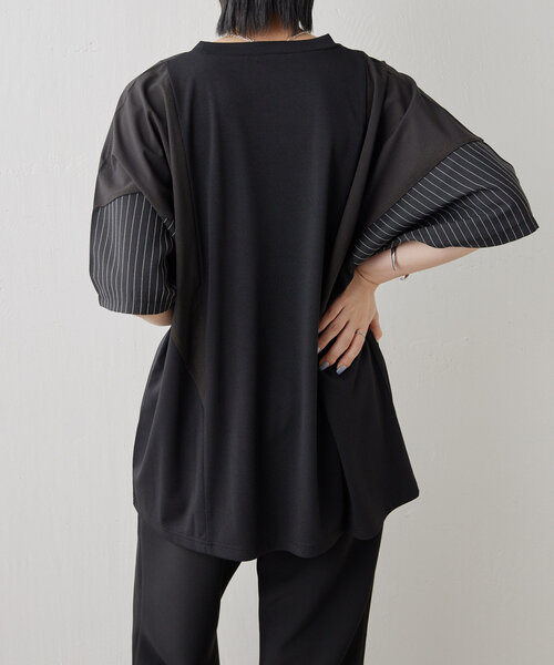 ear PAPILLONNER（イアパピヨネ）の「ショルダー切替Tシャツ【SUM1 STYLE（スミ スタイル)】（Tシャツ/カットソー・レディース・ブラック/モカ・FREE）」の17枚目の写真