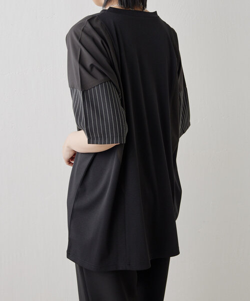 ear PAPILLONNER（イアパピヨネ）の「ショルダー切替Tシャツ【SUM1 STYLE（スミ スタイル)】（Tシャツ/カットソー・レディース・ブラック/モカ・FREE）」の18枚目の写真