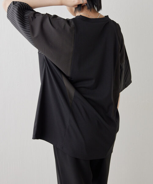 ear PAPILLONNER（イアパピヨネ）の「ショルダー切替Tシャツ【SUM1 STYLE（スミ スタイル)】（Tシャツ/カットソー・レディース・ブラック/モカ・FREE）」の19枚目の写真