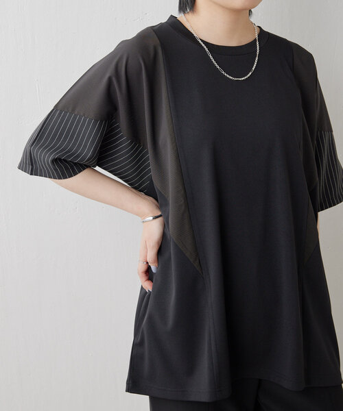 ear PAPILLONNER（イアパピヨネ）の「ショルダー切替Tシャツ【SUM1 STYLE（スミ スタイル)】（Tシャツ/カットソー・レディース・ブラック/モカ・FREE）」の20枚目の写真