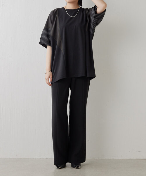 ear PAPILLONNER（イアパピヨネ）の「ショルダー切替Tシャツ【SUM1 STYLE（スミ スタイル)】（Tシャツ/カットソー・レディース・ブラック/モカ・FREE）」の22枚目の写真