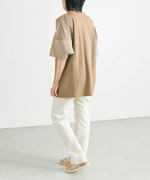 ear PAPILLONNER（イアパピヨネ）の「ショルダー切替Tシャツ【SUM1 STYLE（スミ スタイル)】（Tシャツ/カットソー・レディース・ブラック/モカ・FREE）」の5枚目の写真