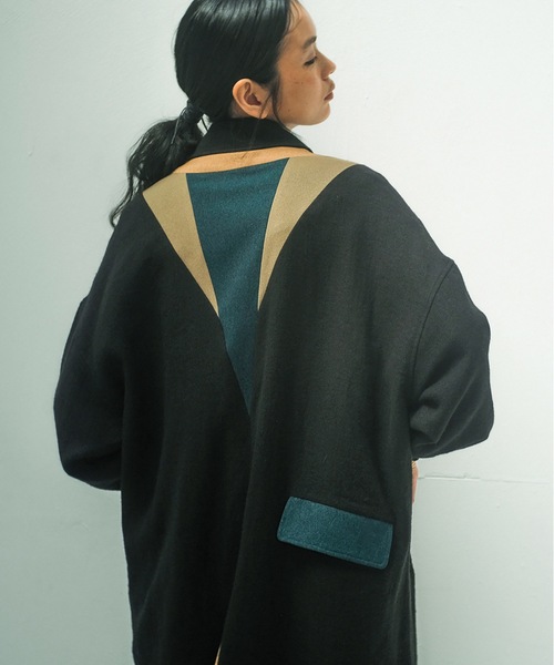 STOF（ストフ）の「COLOR MIX LINEN WOOL COAT（ステンカラーコート・メンズ・ブラック/グレイッシュベージュ・S/M）」の10枚目の写真