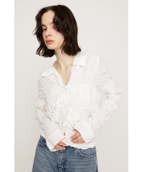ブラウス シャツ SHIRRING SKIPPER RIBBON SH シャーリング スキッパー リボン シャツ 春服 レディース SHIRRING SKIPPER RIBBON SH シャーリング スキッパー リボン