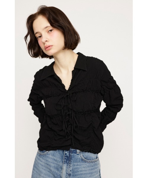 SHIRRING SKIPPER RIBBON SH シャーリング スキッパー リボン シャツ