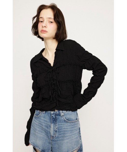 SLY（スライ）の「SHIRRING SKIPPER RIBBON SH シャーリング スキッパー リボン シャツ 春服（シャツ/ブラウス・レディース・マルチ/オフホワイト/ライトブルー/ブラック・FREE）」の20枚目の写真