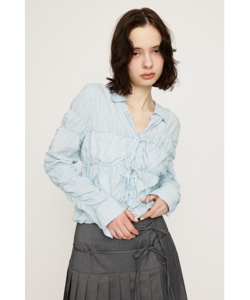 SLY - SLY スキッパーシャツ SHIRRING SKIPPER RIBBON SH シャーリング スキッパー リボン