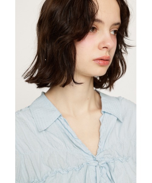 SLY（スライ）の「SHIRRING SKIPPER RIBBON SH シャーリング スキッパー リボン シャツ 春服（シャツ/ブラウス・レディース・マルチ/オフホワイト/ライトブルー/ブラック・FREE）」の12枚目の写真