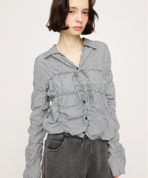 ブラウス シャツ SHIRRING SKIPPER RIBBON SH シャーリング スキッパー リボン シャツ 春服 レディース SHIRRING SKIPPER RIBBON SH シャーリング スキッパー リボン