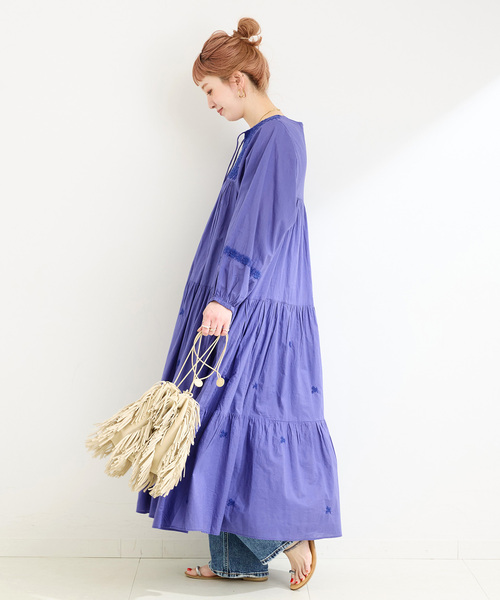 再値下げ　レース　ゆったり　ワンピース　青　fanaka ファナカ セール】Fanaka:〈手洗い可能〉タイプライター タック