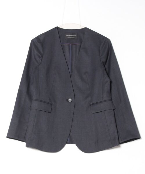 STRAWBERRY-FIELDS（ストロベリーフィールズ）の「ジュエルストレッチ　ノーカラージャケット（ノーカラージャケット・レディース・ブラック/ライトベージュ/ネイビー/グレー・2）」の17枚目の写真