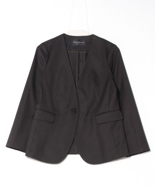 STRAWBERRY-FIELDS（ストロベリーフィールズ）の「ジュエルストレッチ　ノーカラージャケット（ノーカラージャケット・レディース・ブラック/ライトベージュ/ネイビー/グレー・2）」の16枚目の写真