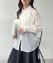 AS KNOW AS plus | ●サイドシャーリングリボン結び ビッグサイズシアーシャツ(シャツ/ブラウス)