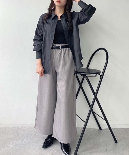 AS KNOW AS plus（アズノゥアズプラス）の「●サイドシャーリングリボン結び ビッグサイズシアーシャツ（シャツ/ブラウス・レディース・オフホワイト/ライトグリーン/スミクロ・FREE）」の13枚目の写真