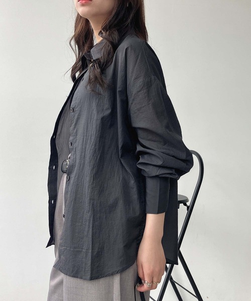 AS KNOW AS plus（アズノゥアズプラス）の「●サイドシャーリングリボン結び ビッグサイズシアーシャツ（シャツ/ブラウス・レディース・オフホワイト/ライトグリーン/スミクロ・FREE）」の10枚目の写真