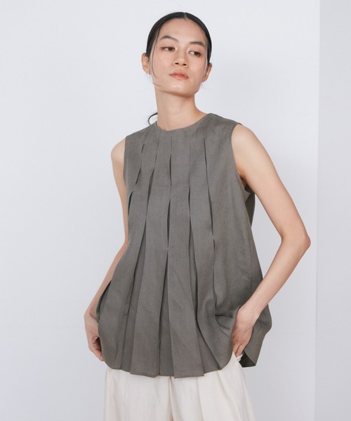 ブラウス シャツ リネンボックスプリーツブラウス「la veille by SUPERIOR CLOSET」「セットアップ対応」 レディース INED ブラウス シャツ リネンボックスプリーツブラウス「la