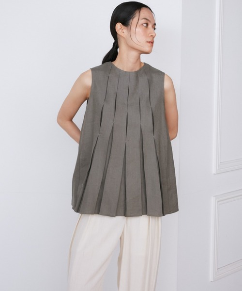 INED（イネド）の「リネンボックスプリーツブラウス《la veille by SUPERIOR CLOSET》【セットアップ対応】（シャツ/ブラウス・レディース・カーキ/ピンク・9号/11号）」の10枚目の写真