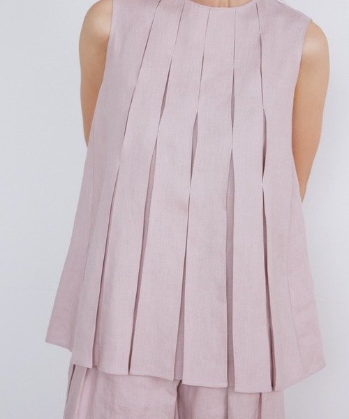 INED（イネド）の「リネンボックスプリーツブラウス《la veille by SUPERIOR CLOSET》【セットアップ対応】（シャツ/ブラウス・レディース・カーキ/ピンク・9号/11号）」の3枚目の写真