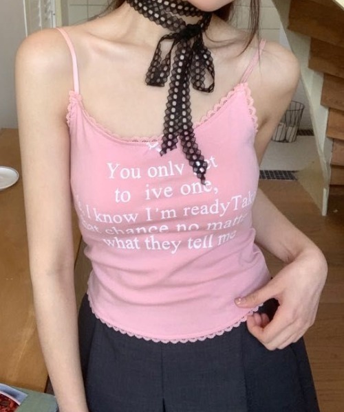 Mejoul（メジュール）の「【カップイン】チビリボンレース ロゴプリントキャミソール ビスチェ（キャミソール・レディース・ブラック/ホワイト/ピンク/ブルー・F）」の4枚目の写真