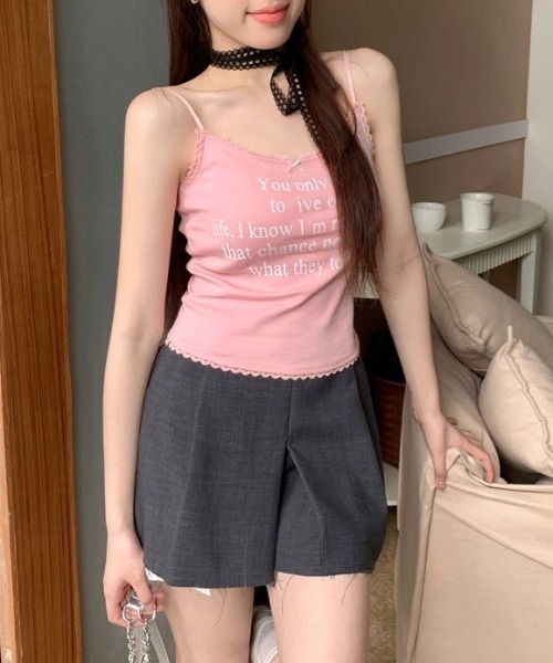 Mejoul（メジュール）の「【カップイン】チビリボンレース ロゴプリントキャミソール ビスチェ（キャミソール・レディース・ブラック/ホワイト/ピンク/ブルー・F）」の12枚目の写真