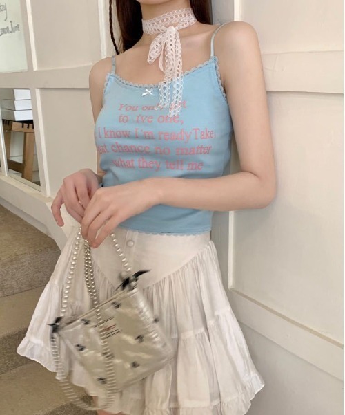 Mejoul（メジュール）の「【カップイン】チビリボンレース ロゴプリントキャミソール ビスチェ（キャミソール・レディース・ブラック/ホワイト/ピンク/ブルー・F）」の17枚目の写真