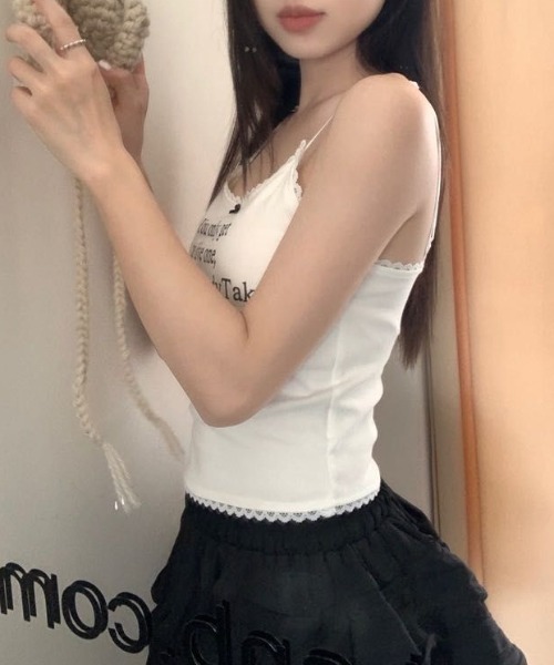 Mejoul（メジュール）の「【カップイン】チビリボンレース ロゴプリントキャミソール ビスチェ（キャミソール・レディース・ブラック/ホワイト/ピンク/ブルー・F）」の6枚目の写真