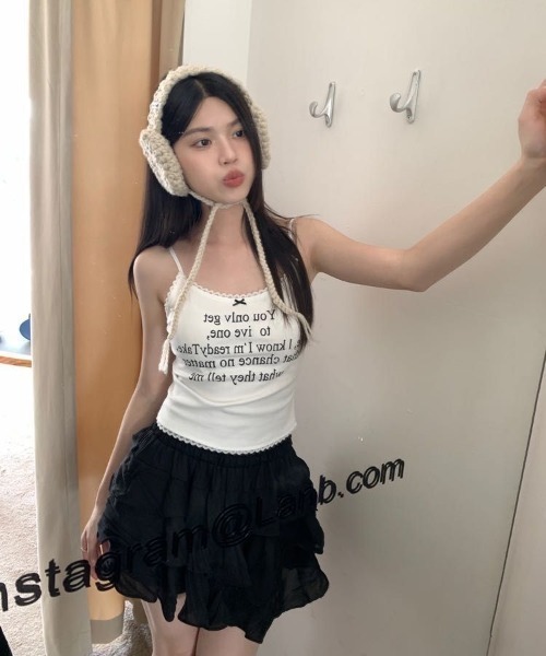 Mejoul（メジュール）の「【カップイン】チビリボンレース ロゴプリントキャミソール ビスチェ（キャミソール・レディース・ブラック/ホワイト/ピンク/ブルー・F）」の5枚目の写真