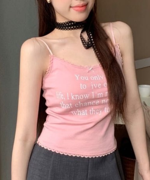 Mejoul（メジュール）の「【カップイン】チビリボンレース ロゴプリントキャミソール ビスチェ（キャミソール・レディース・ブラック/ホワイト/ピンク/ブルー・F）」の14枚目の写真