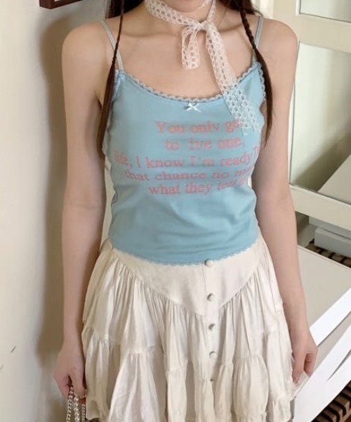 Mejoul（メジュール）の「【カップイン】チビリボンレース ロゴプリントキャミソール ビスチェ（キャミソール・レディース・ブラック/ホワイト/ピンク/ブルー・F）」の15枚目の写真