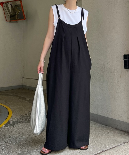 LBC(エルビーシー)の「キャミワイドサロペット(サロペット/オーバーオール・レディース・ブラック/グレー・M)」の1枚目の写真