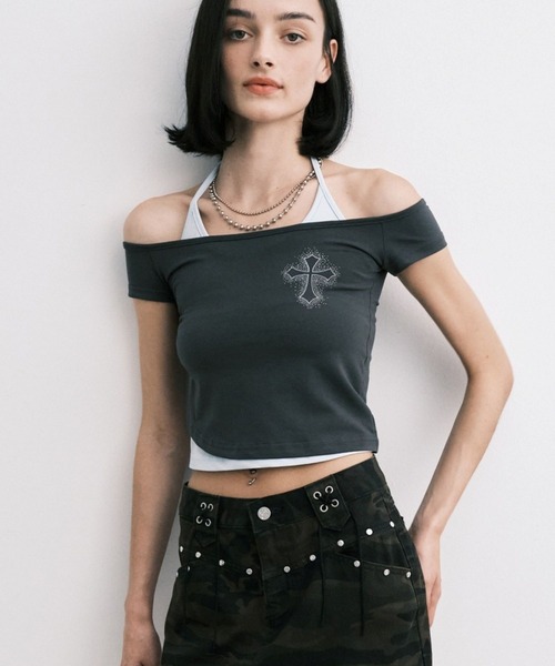 Midnight Move(ミッドナイトムーブ)の「Midnight Move/AG CROSS T(Tシャツ/カットソー・レディース・ダークグレー/ホワイト・FREE)」の8枚目の写真