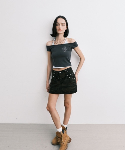 Midnight Move(ミッドナイトムーブ)の「Midnight Move/AG CROSS T(Tシャツ/カットソー・レディース・ダークグレー/ホワイト・FREE)」の3枚目の写真