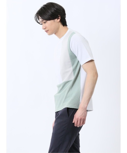 TAKA-Q(タカキュー)の「【吸水速乾 ストレッチ】タカキュー 異素材切替 クルーネック 半袖 Tシャツ(Tシャツ/カットソー・メンズ・ホワイト/ブルー・MEDIUM/LARGE/X-LARGE)」の3枚目の写真