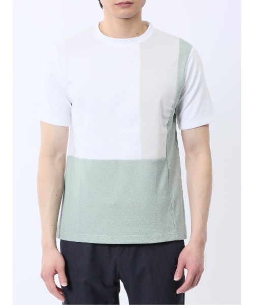TAKA-Q(タカキュー)の「【吸水速乾 ストレッチ】タカキュー 異素材切替 クルーネック 半袖 Tシャツ(Tシャツ/カットソー・メンズ・ホワイト/ブルー・MEDIUM/LARGE/X-LARGE)」の7枚目の写真