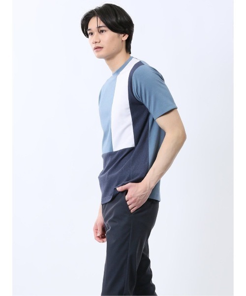 TAKA-Q(タカキュー)の「【吸水速乾 ストレッチ】タカキュー 異素材切替 クルーネック 半袖 Tシャツ(Tシャツ/カットソー・メンズ・ホワイト/ブルー・MEDIUM/LARGE/X-LARGE)」の12枚目の写真