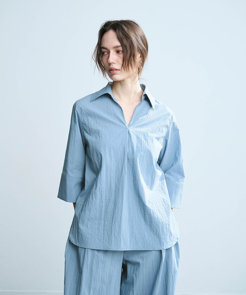 N.O.R.C(ノーク)の「ナイロンタスランスキッパーシャツ【AIRY MOTION】(シャツ/ブラウス・レディース・ネイビー/ブルー・フリー)」の6枚目の写真