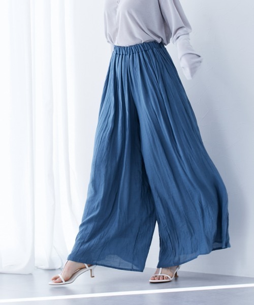 slattgir（スラットジール）の「高身長　スラブ素材ふわっと軽やかスカート見えワイドパンツ（トールサイズ）（その他パンツ・レディース・グリーン/グレイッシュベージュ/ブルーグレー/ブラック・TM/TL/TLL/T3L/T4L/T5L）」の10枚目の写真
