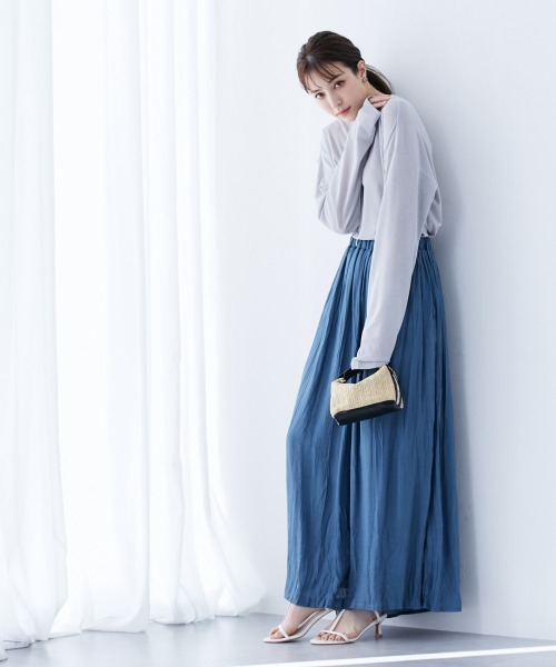 slattgir（スラットジール）の「高身長　スラブ素材ふわっと軽やかスカート見えワイドパンツ（トールサイズ）（その他パンツ・レディース・グリーン/グレイッシュベージュ/ブルーグレー/ブラック・TM/TL/TLL/T3L/T4L/T5L）」の11枚目の写真