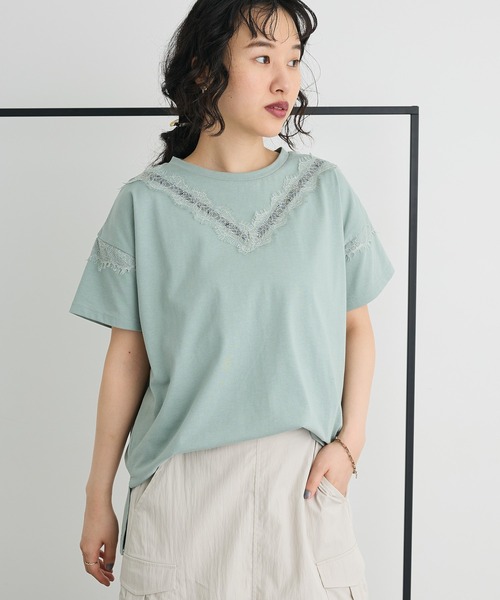 CRAFT STANDARD BOUTIQUE（クラフトスタンダードブティック）の「接触冷感/UVカット レースシアーTシャツ（Tシャツ/カットソー・レディース・ホワイト/ブラック/グリーン・FREE）」の3枚目の写真
