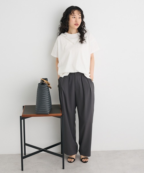 CRAFT STANDARD BOUTIQUE（クラフトスタンダードブティック）の「接触冷感/UVカット レースシアーTシャツ（Tシャツ/カットソー・レディース・ホワイト/ブラック/グリーン・FREE）」の9枚目の写真