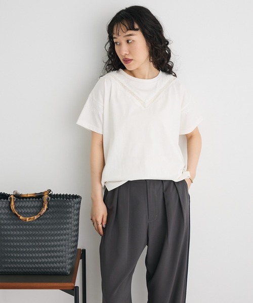 CRAFT STANDARD BOUTIQUE（クラフトスタンダードブティック）の「接触冷感/UVカット レースシアーTシャツ（Tシャツ/カットソー・レディース・ホワイト/ブラック/グリーン・FREE）」の6枚目の写真